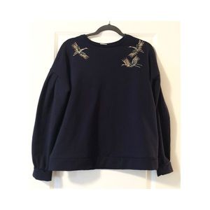Soft Navy Sweater with Bird Design